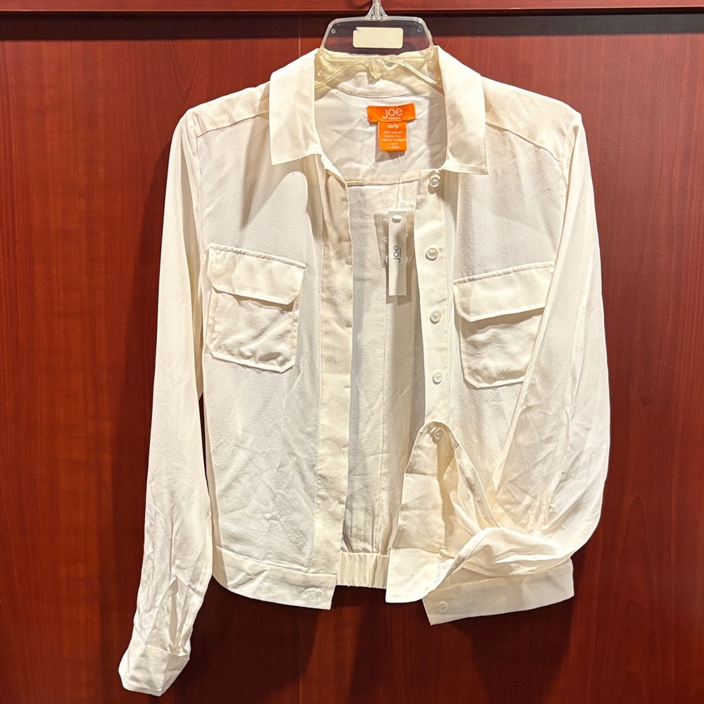 Joe Fresh Cream Button Down Shirt 100% silk.